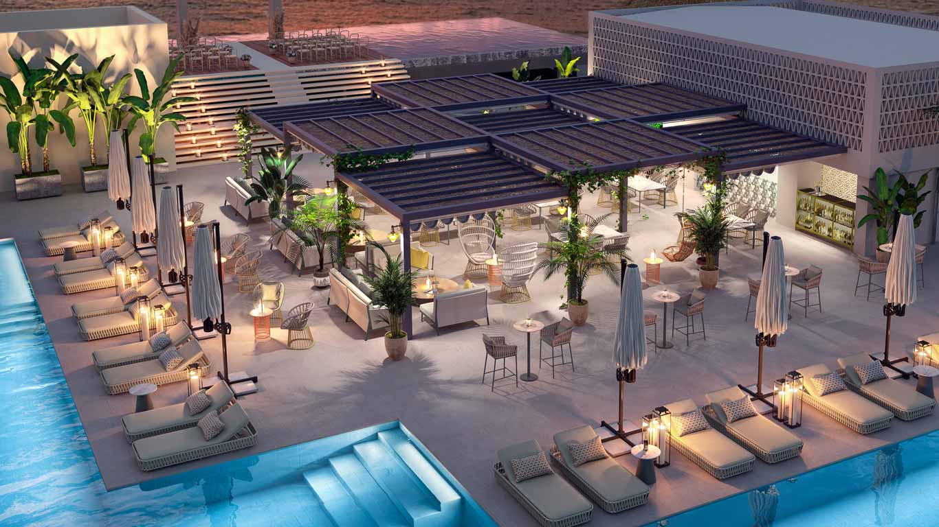 Evening lounge and pool area at Majestic Elegance Costa Mujeres